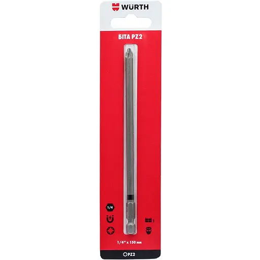 Біта для шурупів Wurth PZ2, 1/4IN, L150 мм в блістері (1614100221901) - фото 1