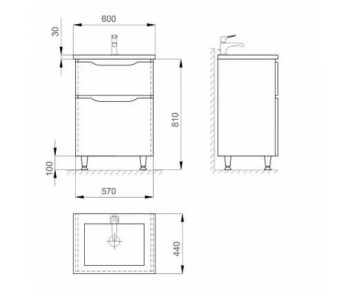 Тумба підлогова Sanwerk Ліга 60 мессина з умивальником Space Line (MV0000857) - фото 4