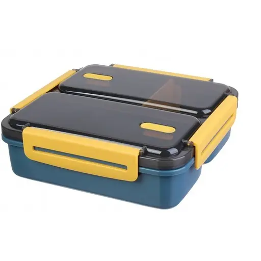 Ланч-бокс Laprida yakada с ложкой и палочками 1100 мл сине-желтый (64-620)