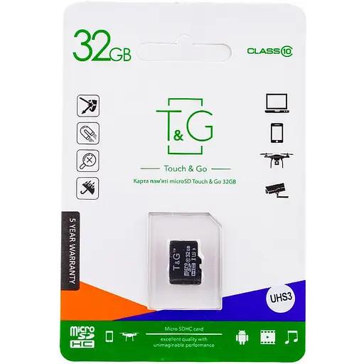 Карта пам'яті T&G microSDHC (UHS-3) 32 GB class 10 без адаптера чорна