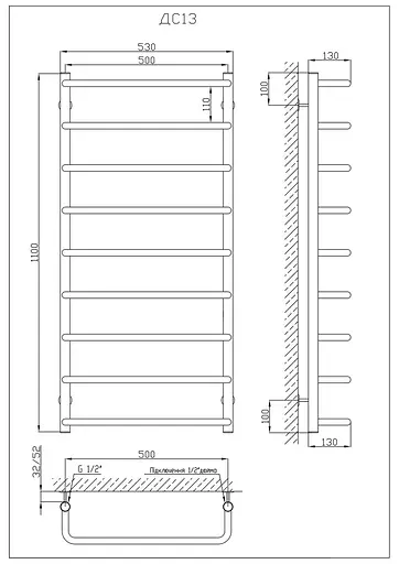 Водяной полотенцесушитель Kosser Скоба 1100x530/9 ДС13, Хром - фото 4