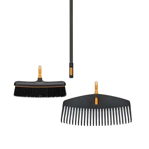 Грабли пластиковые 51 см + щетка 34 см Fiskars OneClick + ручка 161 см (1080715) - фото 1