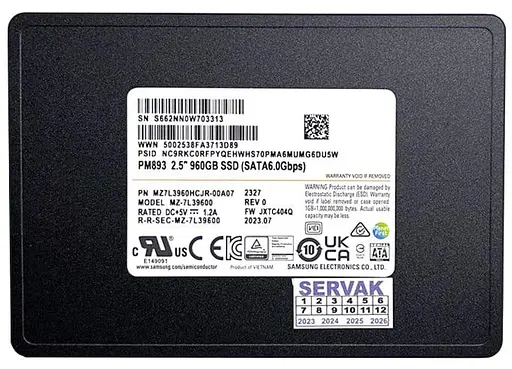 Накопитель SSD Samsung Sata 2.5" 960Gb (1Tb) PM893 960Gb (MZ-7L39600) Б/у - фото 3