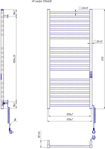 Электрический полотенцесушитель HF London 1170x530 white matte 6.1.0104.06.WM, Белый матовый, универсальное (коннектор), Электронный - фото 5