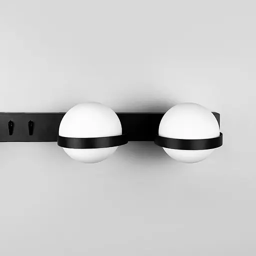 Бра праве у чорному видовженому корпусі із 2-ма плафонами та підставкою 60х17 см Line F Арт. B93/2 R BK (правий) - фото 2