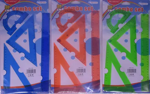 Набір лінійок 4 шт (лінійка 30 см, 2 трикутники, транспортир)пластик (В асортименті) - фото 2