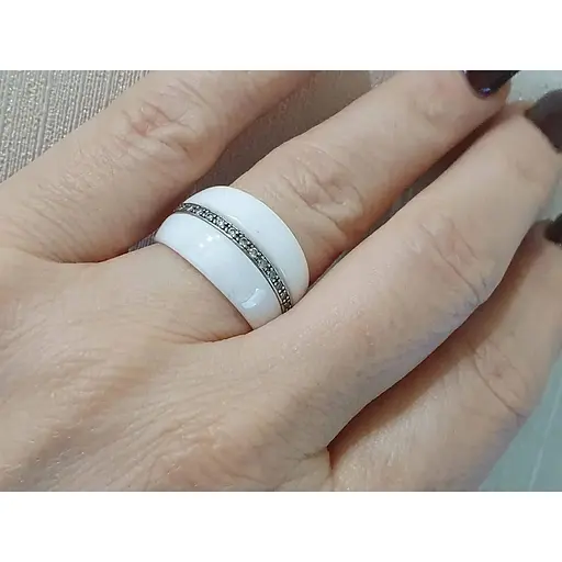 Серебряное кольцо Aurora с керамикой и фианитами. С1107Б 17,5 - фото 2