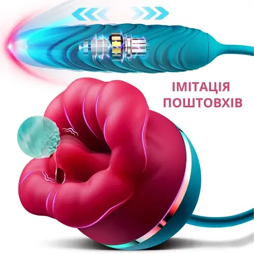 Вібратор та вакуумний стимулятор для клітора I’MCUM Dream Mouth з вібрацією, смоктанням та поштовхами Червоно-зелений (IM-KST234) - фото 5