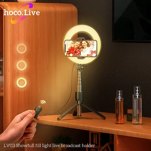Держатель с кольцевым освещением Hoco Showfull fill light live broadcast LV03 - фото 6