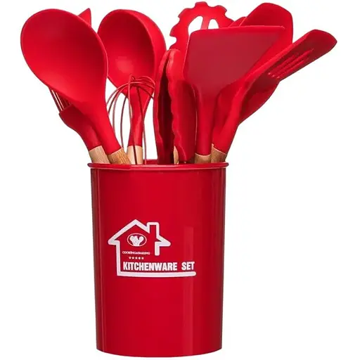 Набір кухонного приладдя Edenberg Silicone kitchen utensils set 12 предметів Червоний - фото 1