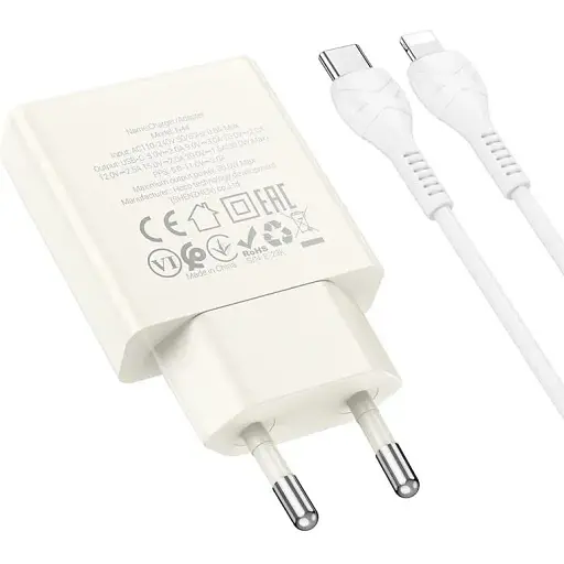 Зарядний пристрій Hoco N44 30W комплект із кабелем білий - фото 1