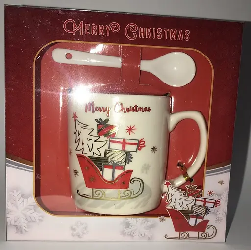 Кружка новорічна санки з подарунками з ложечкою горнятко в коробці Gee! - фото 2
