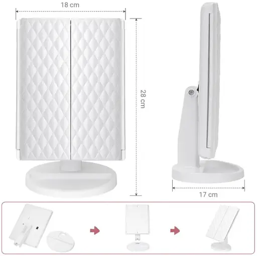 Косметичне дзеркало Salon Professional з LED підсвіткою, поворотом 90°, органайзером та зручним зберіганням біле - фото 4