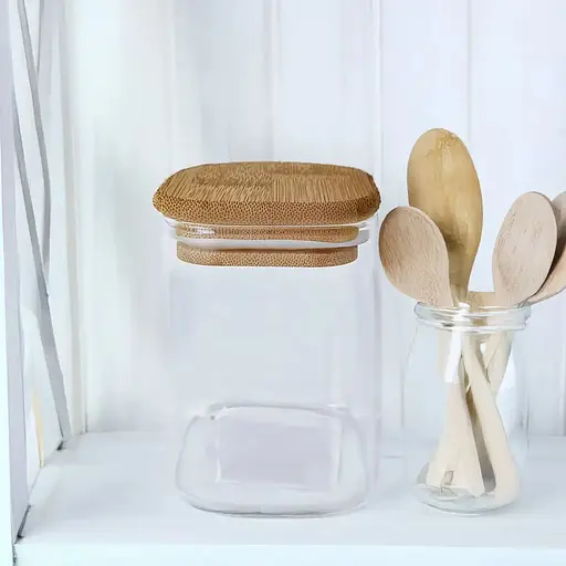 Емкость стеклянная для специй Vittora квадратная с деревянной крышкой 170 мл VT-9035-170 (147026) - фото 2