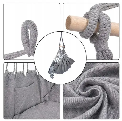 Підвісне крісло бразильський гамак BOHO 100 см + 2 шт подушки Light Grey - фото 3