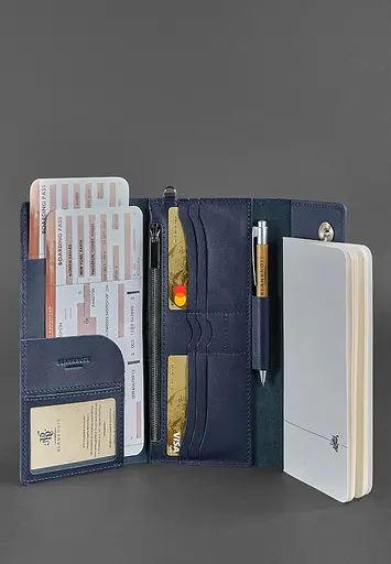 Кожаный клатч-органайзер (Тревел-Кейс) 5.0 Темно-синий - фото 3