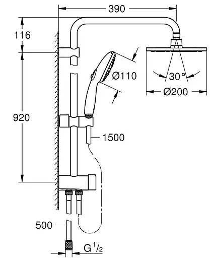 Душева система Grohe Flex Tempesta System з перемикачем настінного монтажу 200 26452002, Хром - фото 5