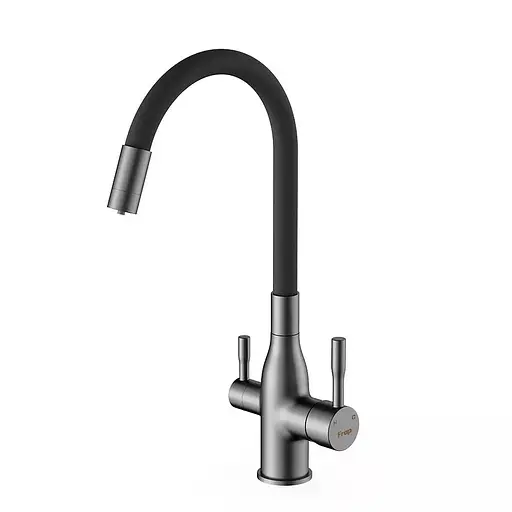 Смеситель для кухни под фильтр Frap с гибким изливом F4396-15 Графитовый хром - фото 1
