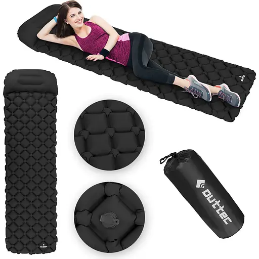 Надувний килимок Outtec з подушкою соти 195х55х5 см чорний - фото 8