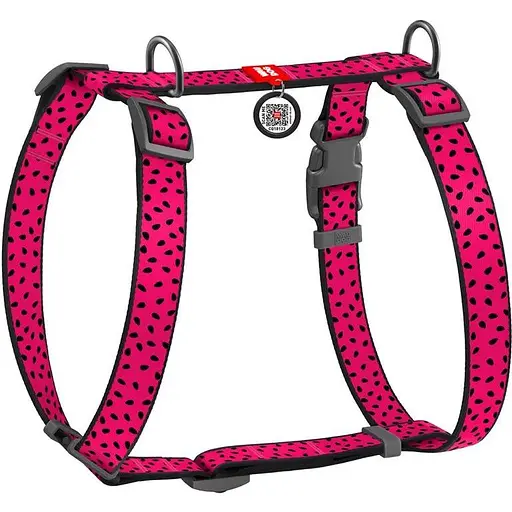 Шлея для собак Waudog Nylon анатомічна H-подібна з QR-паспортом, малюнок "Кавун", пластиковий фастекс, S
