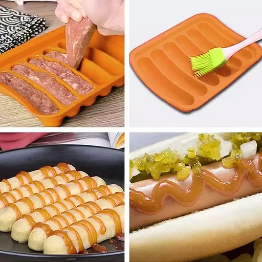 Форма для запікання випічки силіконова домашніх хот-догів, сосисок, ковбасок, кебаба кебабниця Жовтогарячий, Kitchen Master Помаранчевий 85364 - фото 4