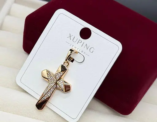 Хрестик універсальне медичне золото біжутерія прикраса хрест Xuping під золото з камінчиками для жінок - фото 1