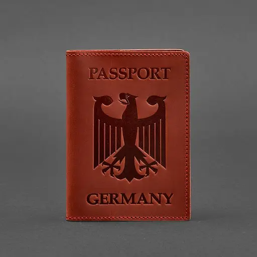 Кожаная обложка для паспорта с гербом Германии коралл Crazy Horse - фото 5