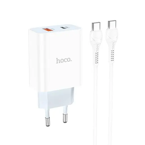 Блок зарядное устройство Hoco C97A на 2 порта 1 USB + 1Type-C 20 W с кабелем Type-C to Type-C - фото 2
