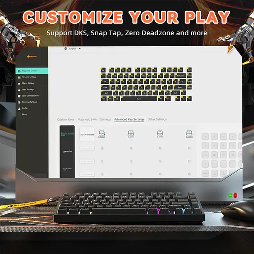 Игровая проводная магнитная клавиатура Attack Shark R82 / Проводное подключение / Magnetic Switch / Black - фото 7