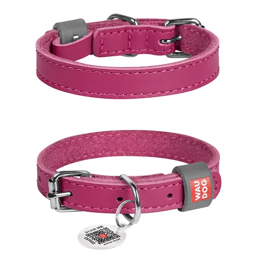 Ошейник для собак кожаный Waudog Classic Ш 12 мм Д 19-25 см розовый