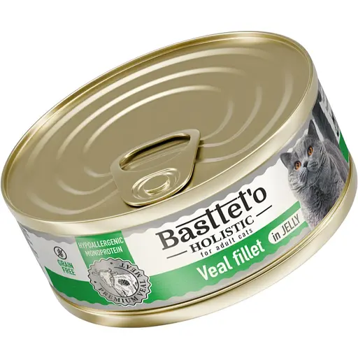 Влажный корм для кошек Basttet`o Holistic кусочки филе телятины в желе 85 г ж/б