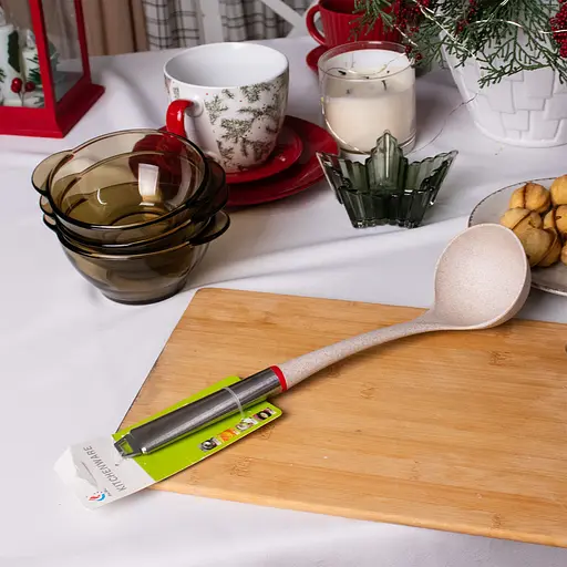 Ополоник половник керамічний під мармур із ручкою з нержавіючої сталі 35 см, Kitchen Master Сталевий 85643 - фото 5