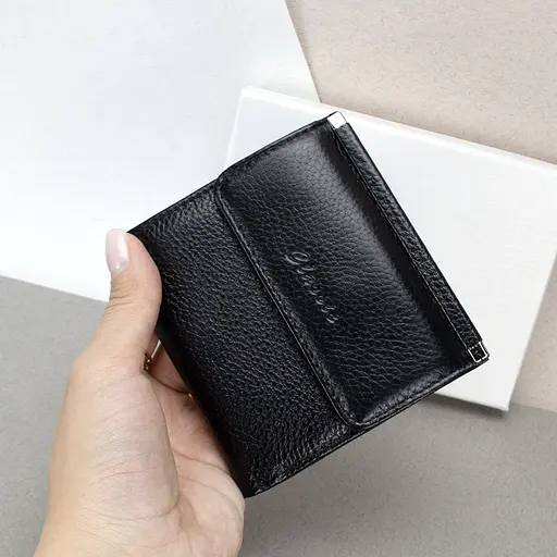 Жіночий шкіряний гаманець Classic 8848A-15 на кнопці чорний - фото 7