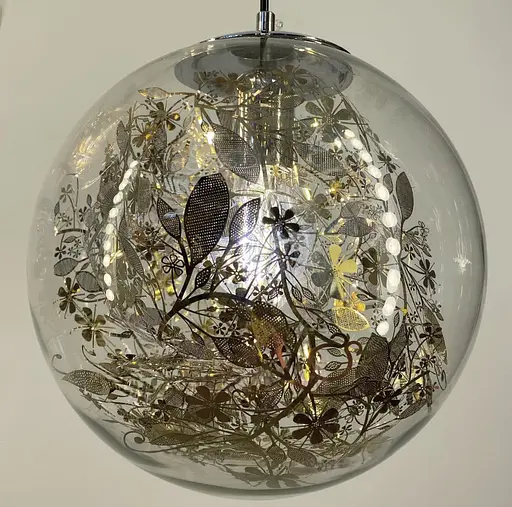 Підвісний світильник з прозорим плафоном кулею з флористичними мотивами Line.F Діаметр плафону 20 см - фото 3