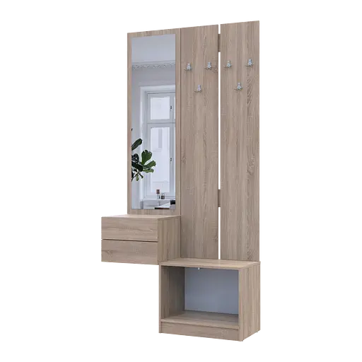 Прихожая Сола 2+3 Doros Дуб Сонома/Белый ДСП / зеркало 105х40х215 (42005148) - фото 7