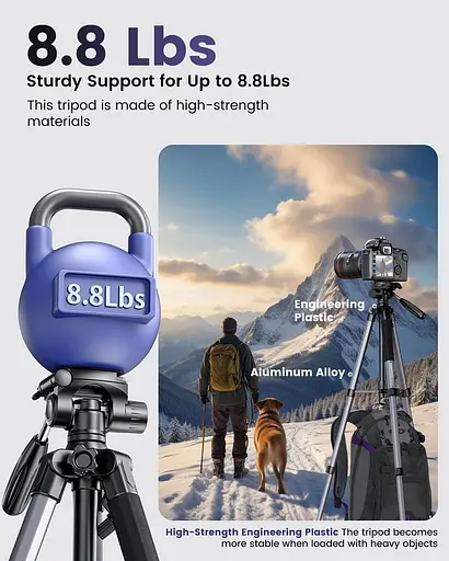 CAMBOFOTO 74"-Camera-Tripod, професійний алюмінієвий штатив/підставка для ніг Бездзеркальна камера/DSLR/Мобільний телефон - фото 6