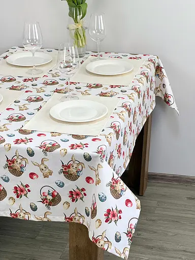 Водоотталкивающая Скатерть Пасхальная корзина 220х140 см (+ 4 салфетки 30х40) - фото 8