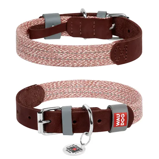 Ошейник для собак из кожи и восстановленного хлопка Waudog Classic M Ш 20 мм Д 30-39 см коричневый