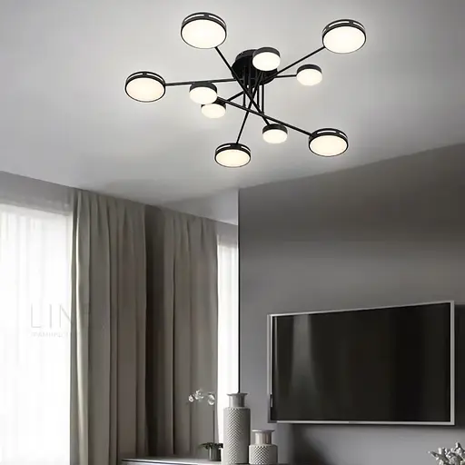 Чорна стельова люстра на 5+5 світлових кругів Ø 90 см | Арт. 77031/5+5 BK | Line F - фото 1