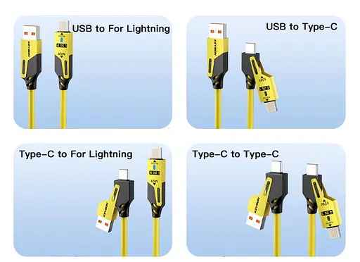 Кабель Ronpin 4-в-1 65W спиральный для быстрой зарядки USB Type-C Lightning Micro-USB - фото 5
