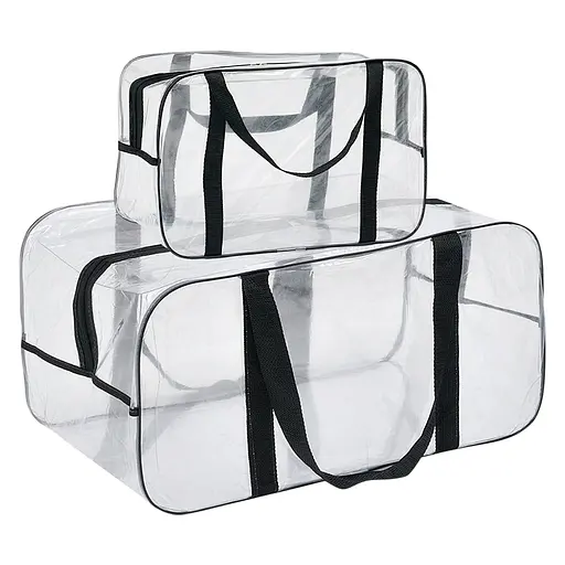 Набор прозрачных сумок в роддом: размер S 30х20х15 см + размер L 50х25х30 см (черные) - фото 1