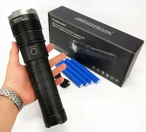 Потужний ручний ліхтар AK138 4х18650 акумуляторний тактичний White Laser Powerbank IP44 Type-C zoom Чорний - фото 3