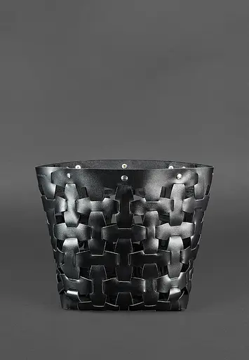 Шкіряна плетена жіноча сумка Пазл L вугільно-чорна - фото 3