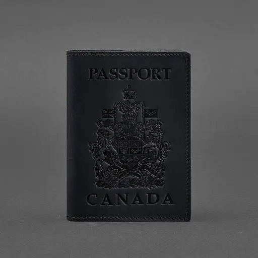 Кожаная обложка для паспорта с канадским гербом темно-синяя Crazy Horse - фото 5