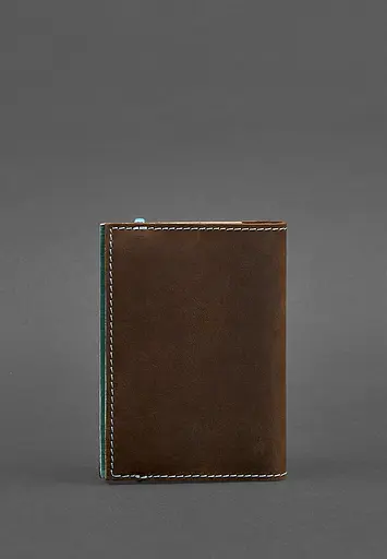 Кожаная обложка для паспорта 1.0 темно-коричневая с бирюзовым. - фото 5