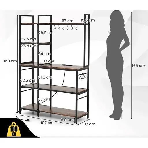 Стеллаж Costway Kamel 5-ярусный с 2 ​​розетками в стиле Loft - фото 3