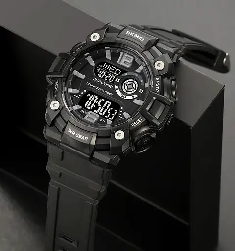 Часы мужские спортивные наручные Skmei 2018 (Черный с черным циферблатом) - фото 5