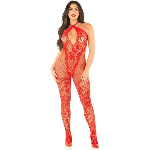 Бодистокинг Leg Avenue Seamless Net and Lace Lingerie Jumpsuit One Size