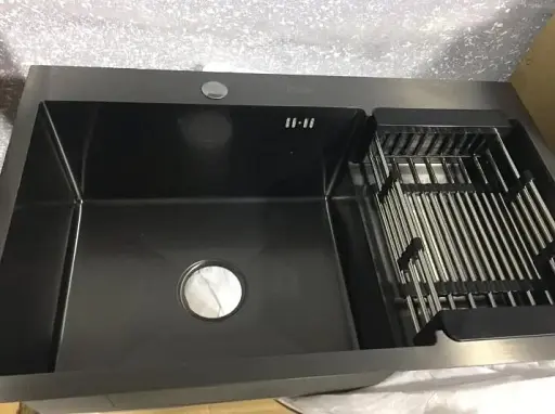 Мийка кухонна Kraft Handmade HS7848 AL ліва + кошик 780х480х230х3 мм Чорний 30412 - фото 2