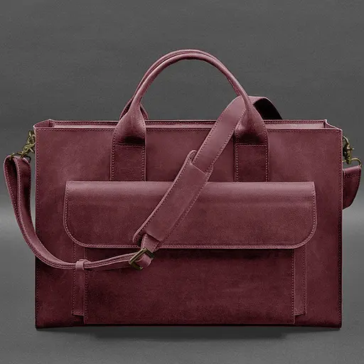 Шкіряна сумка для ноутбука та документів Універсальна бордова Crazy Horse - фото 6